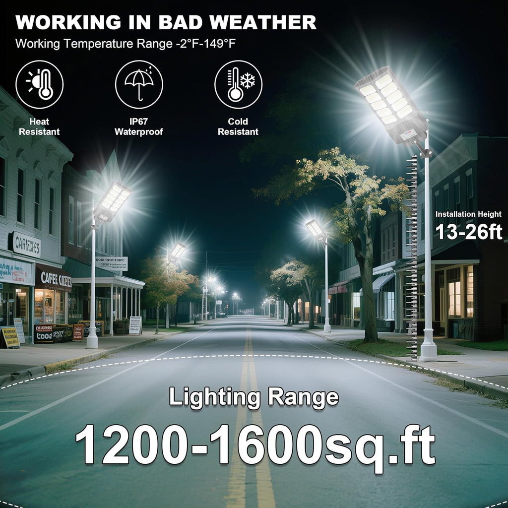 Solar Street Lights Outdoor Waterproof 6500W Solar Flood Lights Dusk to Down with Motion Sensor for Parking Lot, Outdoor Street Light Solar Powered 7000K for Yard Patio and Walkway