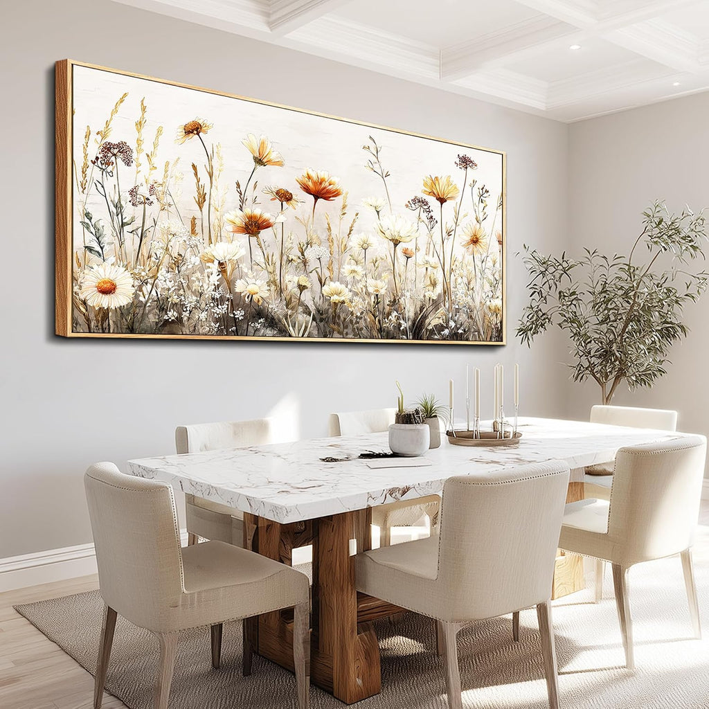 QIYILEXWART Large Wall Decor For Living Room Canvas Wall Art For Office Modern Wall Decorations For Bedroom Neutral Wildflower Landscape Painting Farmhouse Pictures Home Decor 32x72 In