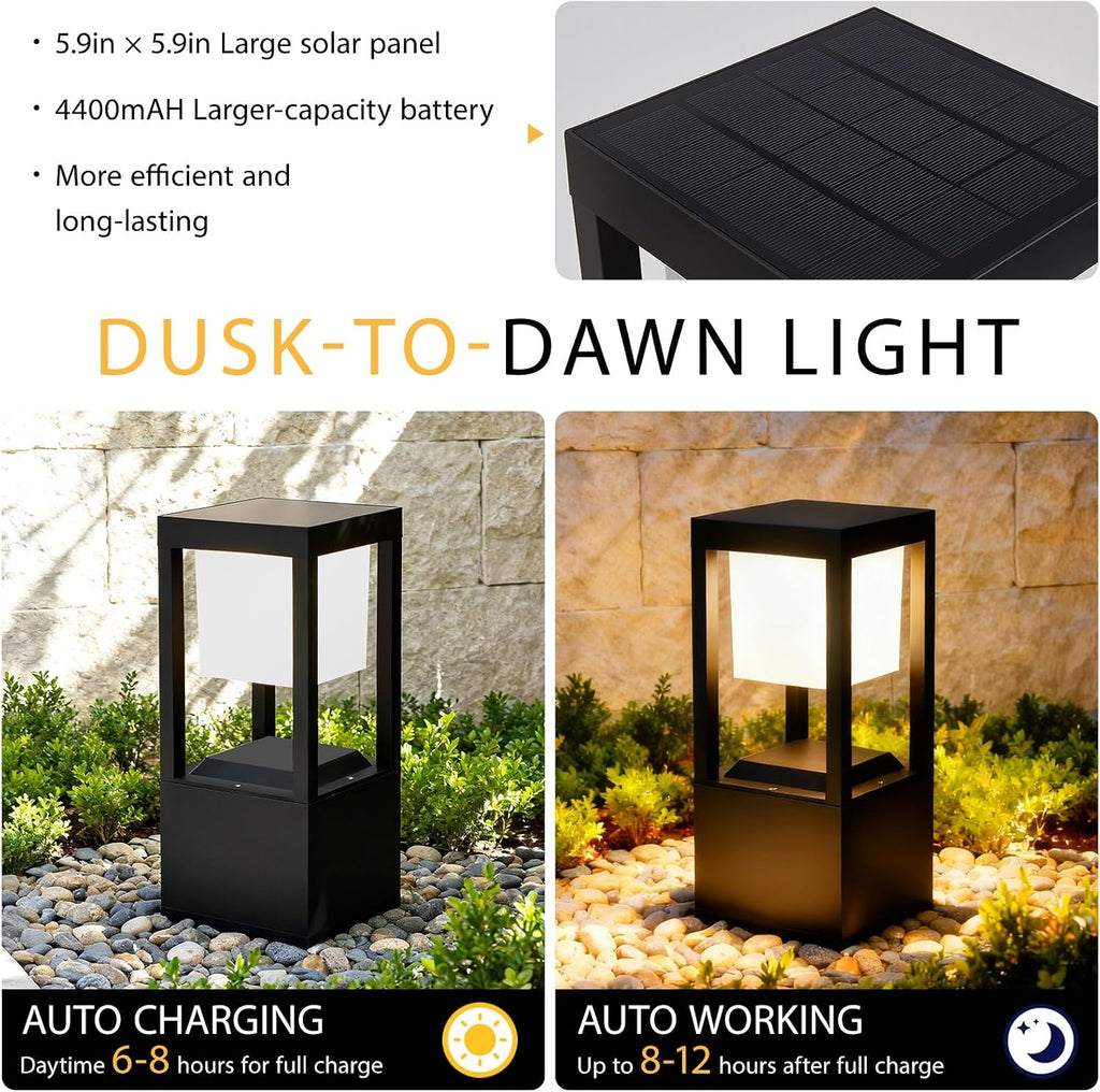 Solar Floor Lamp Outdoor Waterpoorf, Modern Aluminum Led Pathway Lights, Bollard Landscape Lighting for Garden Patio, Porch Post Lights, Remote Control, 3CCT, Dusk to Dawn (13.7'H-4Pack)