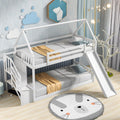 Twin Over Twin Bunk Bed with Slide for Kids Toddlers, House Bunk Bed Farm with Storage Steps and Roof Guardrail for Girls/Boys, No Spring Box Required (White-Storage Steps#2)