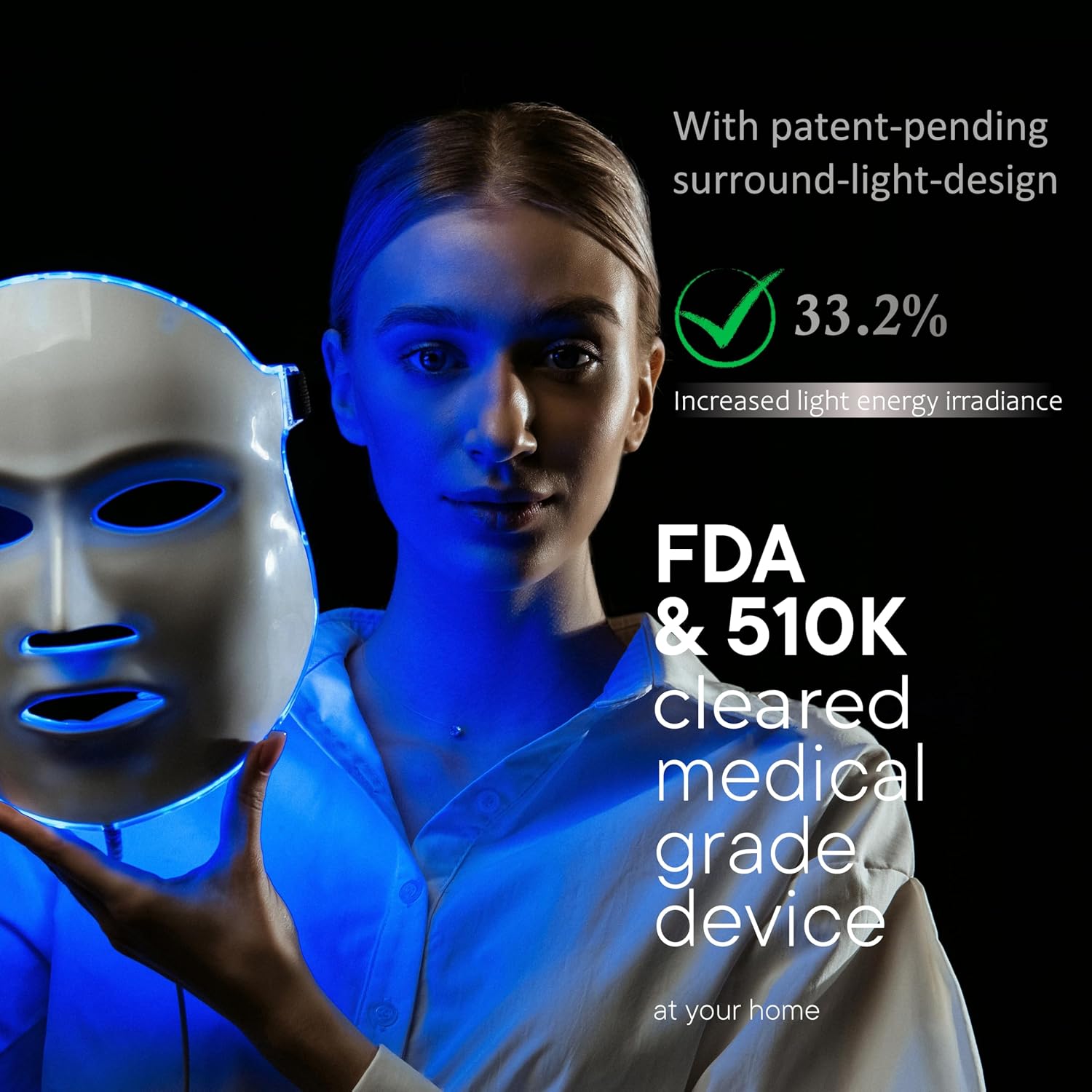 Aphrona® | FDA cleared Moonlight LED Facial Mask Skin Care Mask, LED Light Therapy for face, Red light Blue light for Acne Removal Wrinkle Reduction，450 Powerful LED Chips