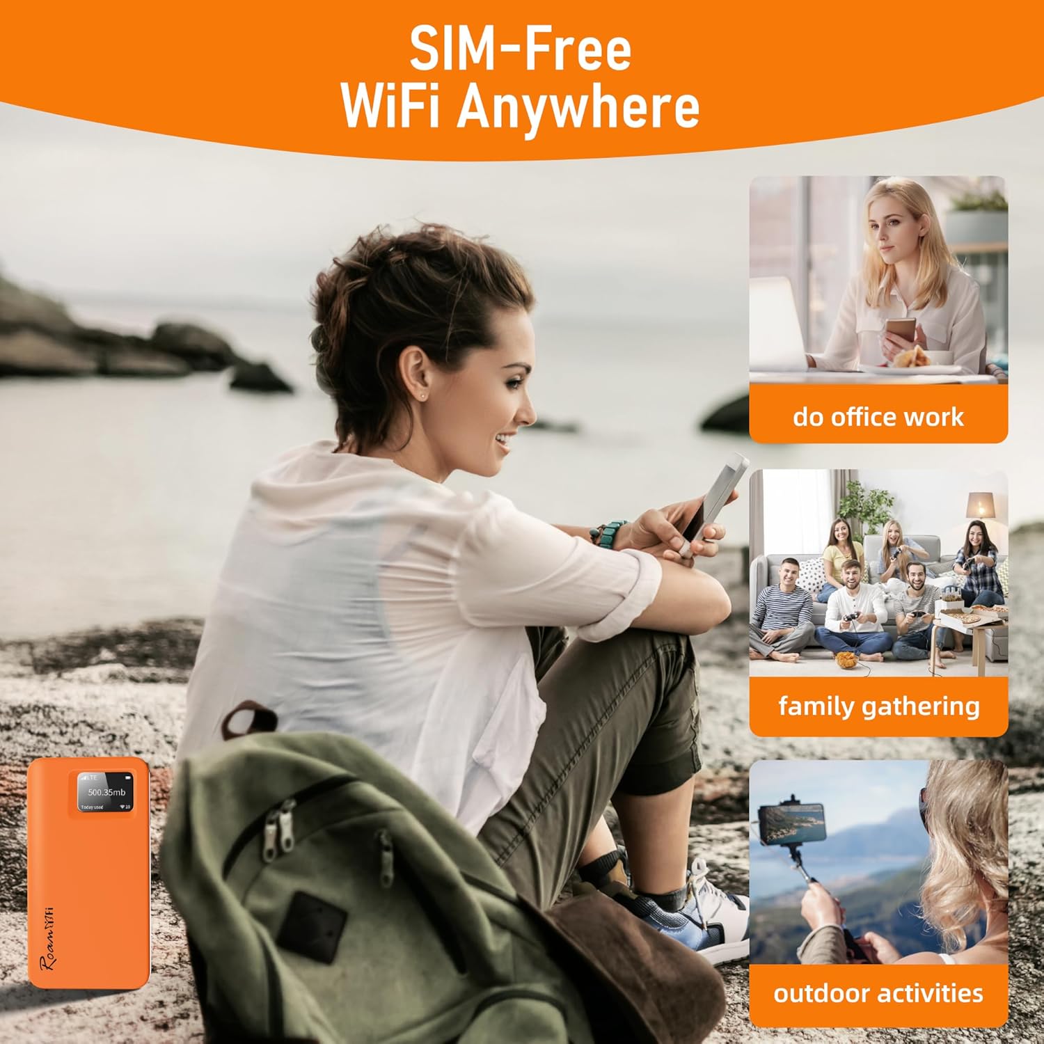 RoamWiFi 4G LTE WiFi Mobile Hotspot Router, Worldwide Portable High Speed Hotspot with US 100GB & Global 1GB Data 90Day,Connects Up to 10 Devices Pocket Hotspot for Travel in 170+ Countries
