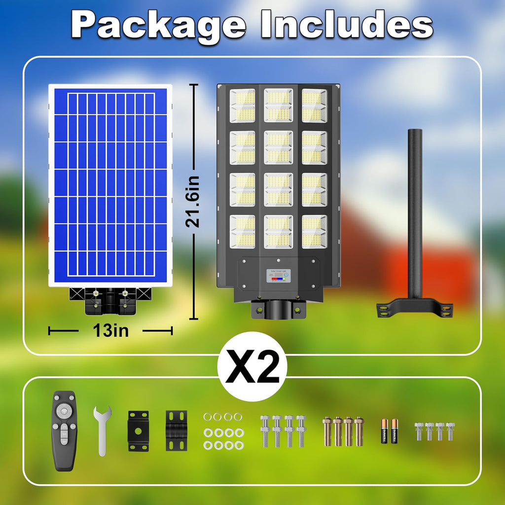 2-Pack Solar Street Lights Outdoor Waterproof, 9500W Solar Light Outdoor Dusk to Dawn, 240000LM 7000K Flood Light Motion Sensor for Garden/Yard/Parking Lot Lighting