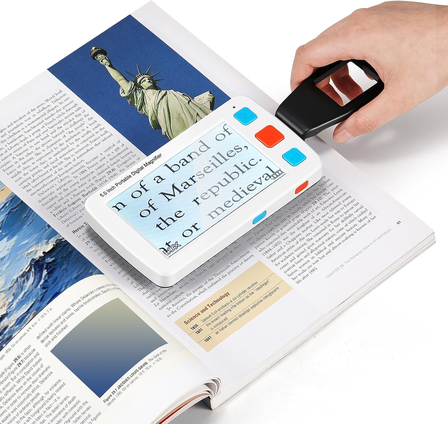 5.0 Inch Portable Digital Magnifier, 4X-32X Zoom Electronic Reading Aid with Foldable Handle for Low Vision/Seniors/Kids, Ideal for Quick Reading – Not Recommended for Long Books or Novels