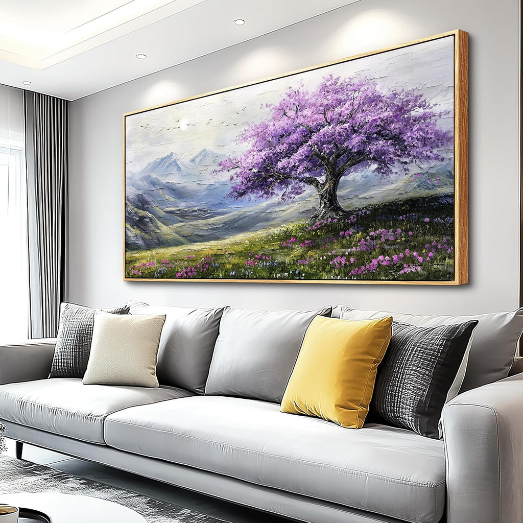ZUITINGHUA Large Canvas Wall Art For Living Room Wood Framed Wall Decor For Bedroom Office Decorations Abstract Scenery Wall Paintings Purple Tree Pictures Artwork Aesthetic Home Mural 24x48 In