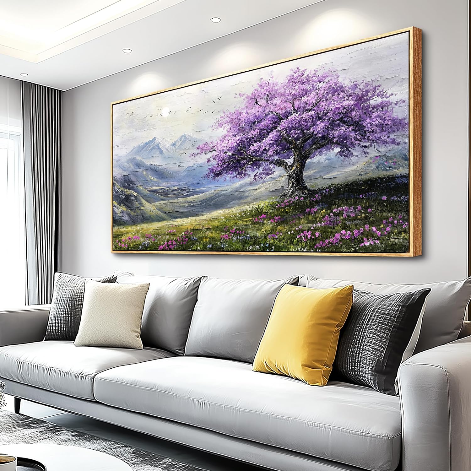 ZUITINGHUA Large Canvas Wall Art For Living Room Wood Framed Wall Decor For Bedroom Office Decorations Abstract Scenery Wall Paintings Purple Tree Pictures Artwork Aesthetic Home Mural 24x48 In