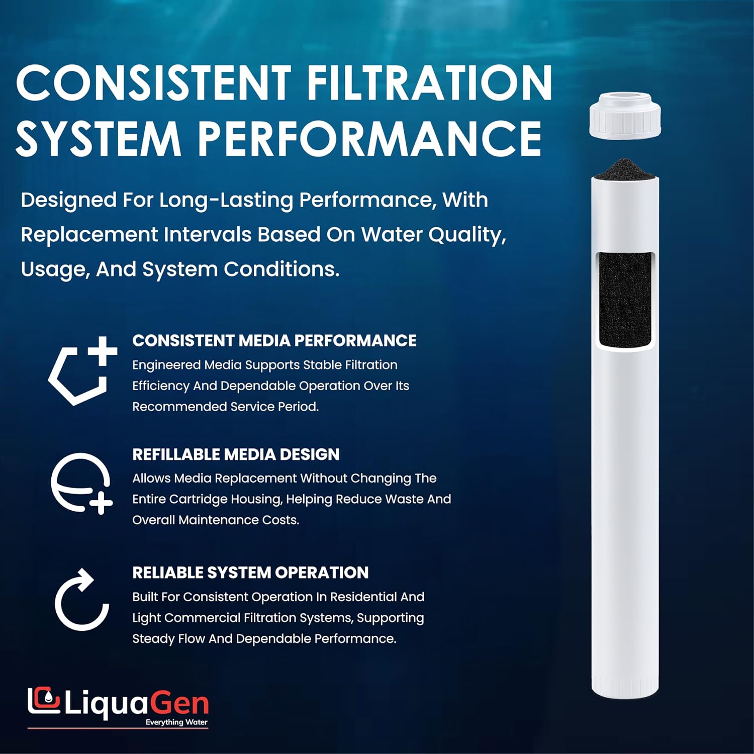 LiquaGen Bone Char Water Filter Replacement Cartridge – Helps Reduce Fluoride – Universal Refillable Filter for Whole House & Drinking Water – 2.5x10, 2.5x20, 4.5x10, 4.5x20 (1, 2.5' x 20')