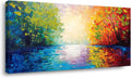 Beautiful River Scenery and Colorful Forests On Both Sides Palette Knife Painting Wall Art Decor Artwork for Bedroom (30x60 Inches)