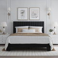 Full Bed Frame, Velvet Upholstered Platform Bed Frame with Adjustable Headboard, Vertical Quilted Design, Sturdy Slatted Mattress Base, Easy to Assemble, Black