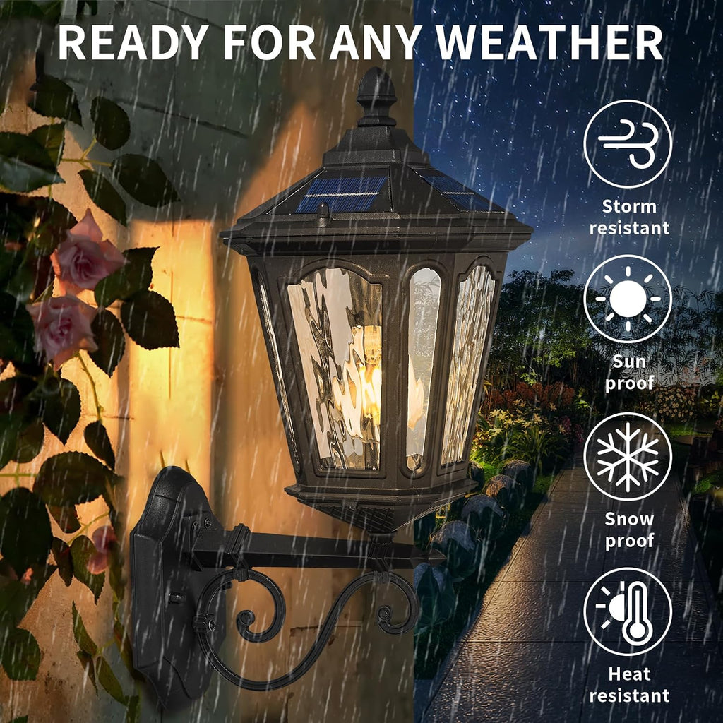 Solar LED Wall Light Outdoor with Remote Control, 22'' Front Door Sconce Dusk to Dawn 3 Lighting Modes Solar Exterior Wall Lantern Outside Lights for Patio Doorway Porch Walkway, Black