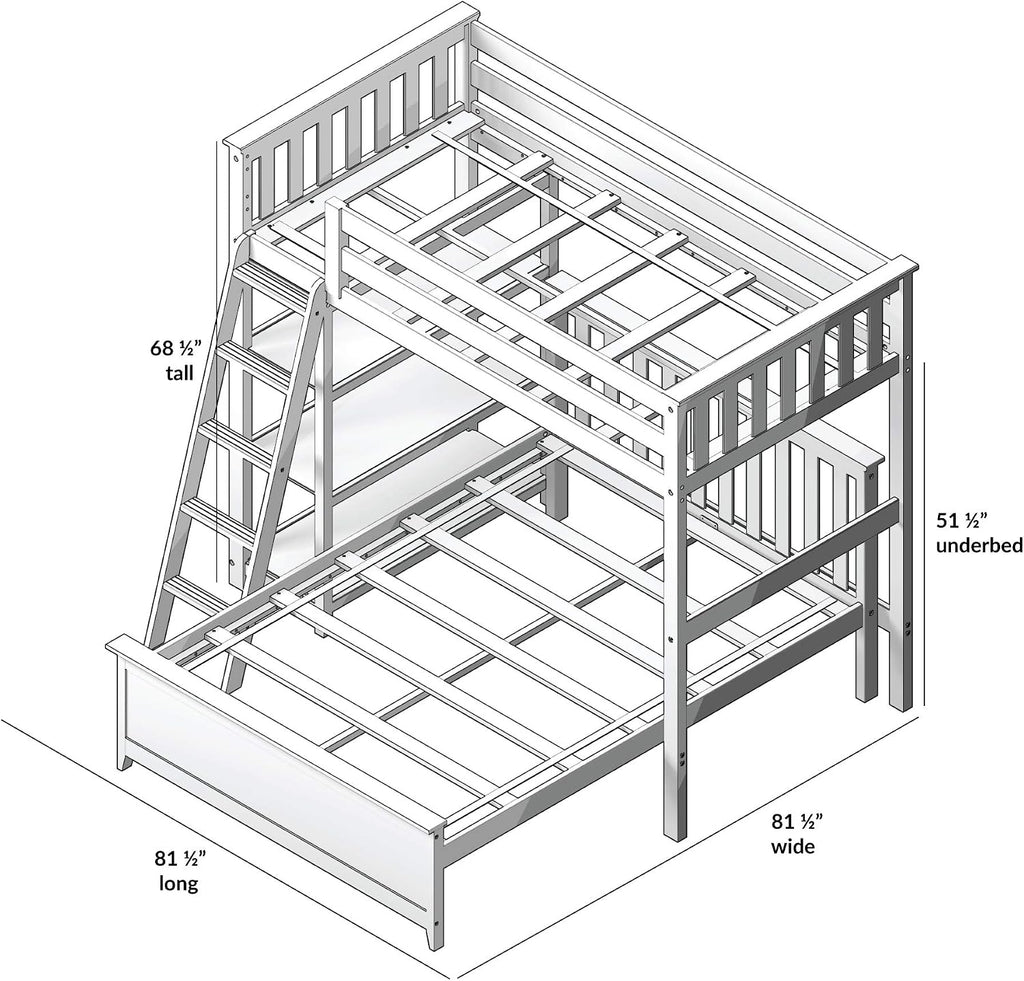 Max & Lily L Shape Twin over Full Bunk Bed with Bookcase, White