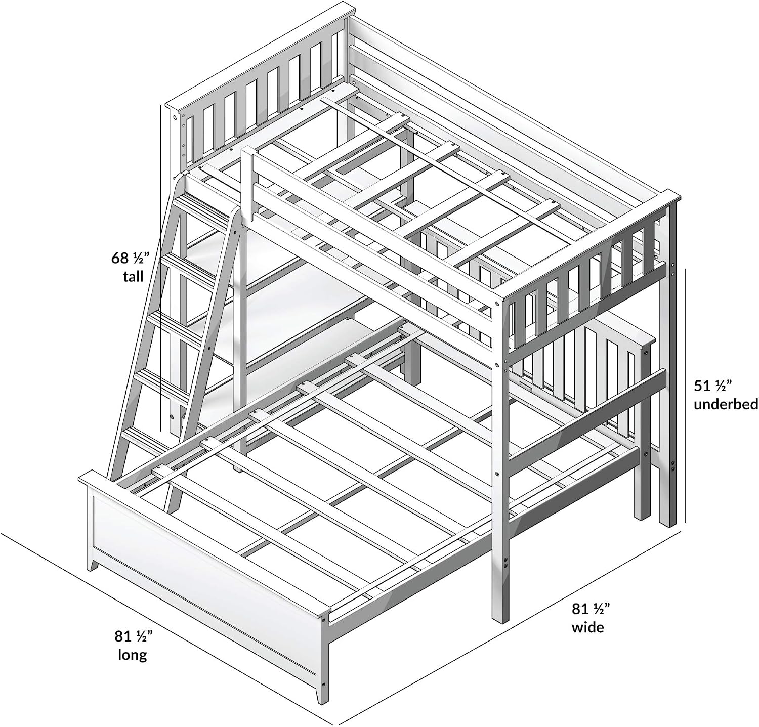 Max & Lily L Shape Twin over Full Bunk Bed with Bookcase, White