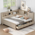 Full Size Lounge Daybed with Storage Shelves and 3 Drawers, Wooden Sofa Bed Frame with Slat Support for Apartment, Bedroom, Guest Room, No Box Spring Required