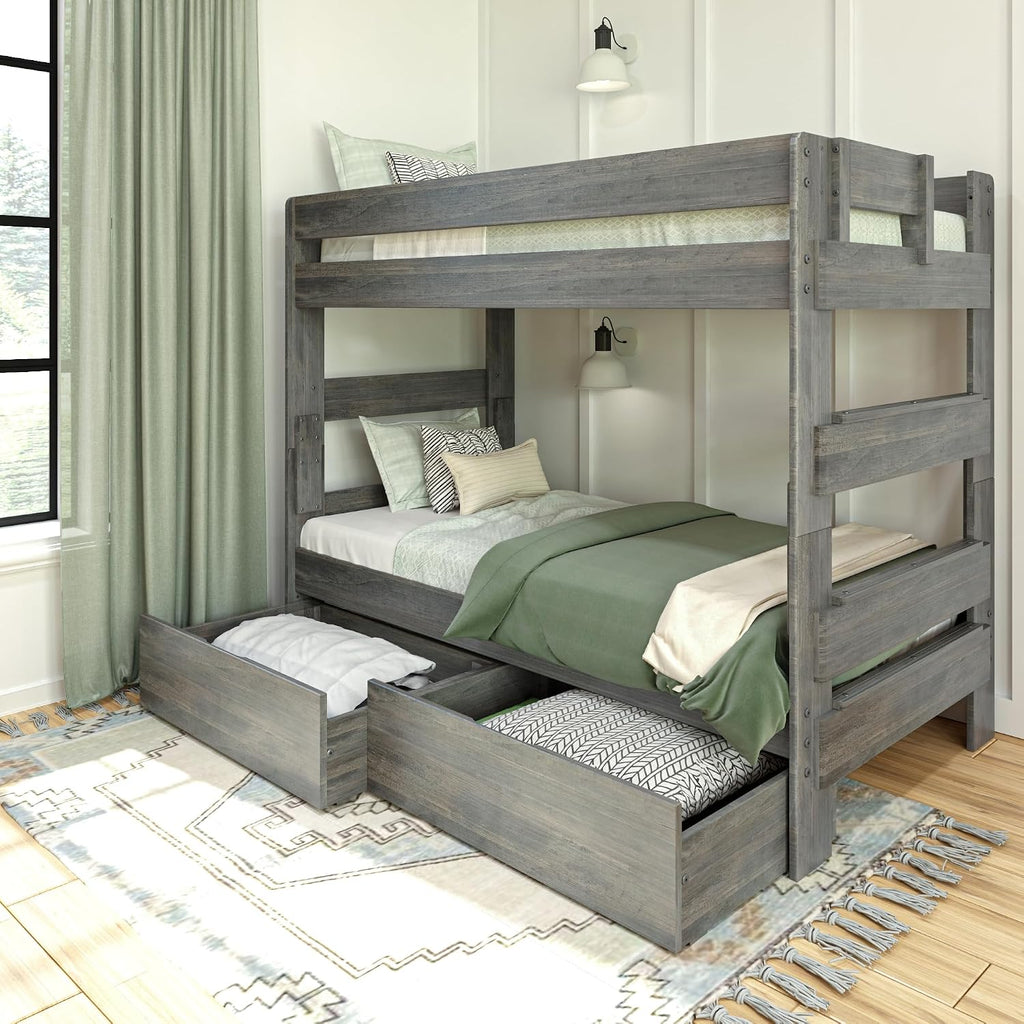 Max & Lily Modern Farmhouse Twin/Twin Bunk Bed with Storage Drawers, Driftwood