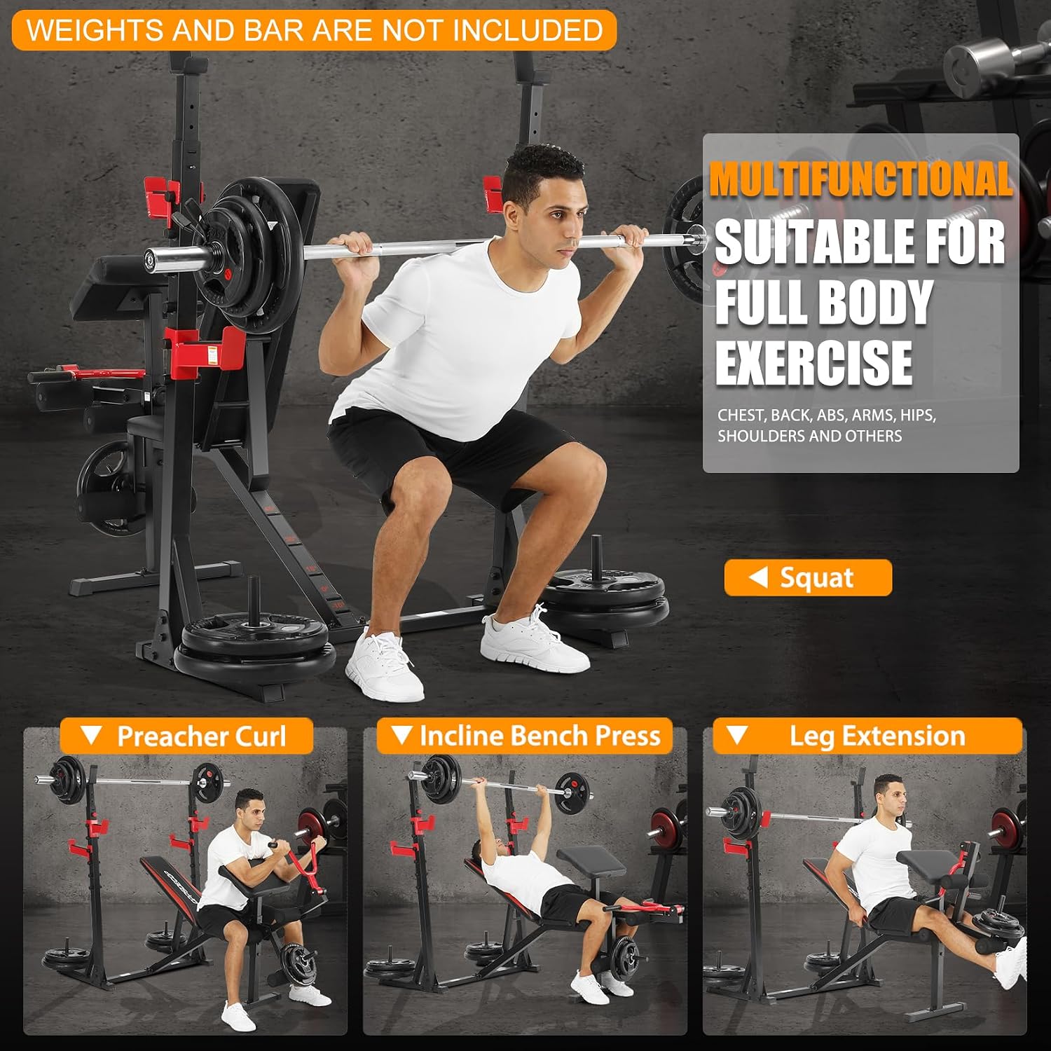 OPPSDECOR 3.0 Pro Weight Bench Set for Home Gym, ASTM-Certified 900 LBS Bench Press Set with Leg Extension, Preacher Curl Pad, Barbell Rack, J-Hooks and Safety Bar Catches for Full Body Workout