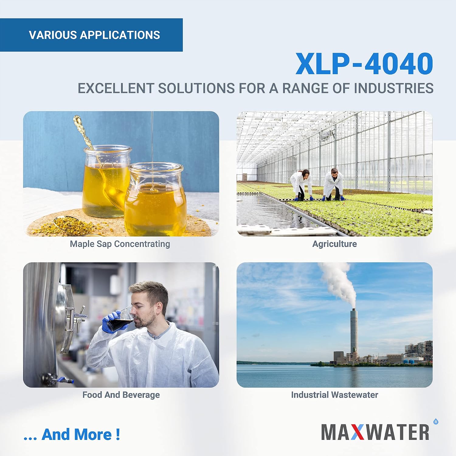 Max Water XLP-4040 Reverse Osmosis 4' x 40' RO Membrane, 2300 GPD | XLP 4040 For Water Purification Desalination Commercial, Industrial, Agricultural
