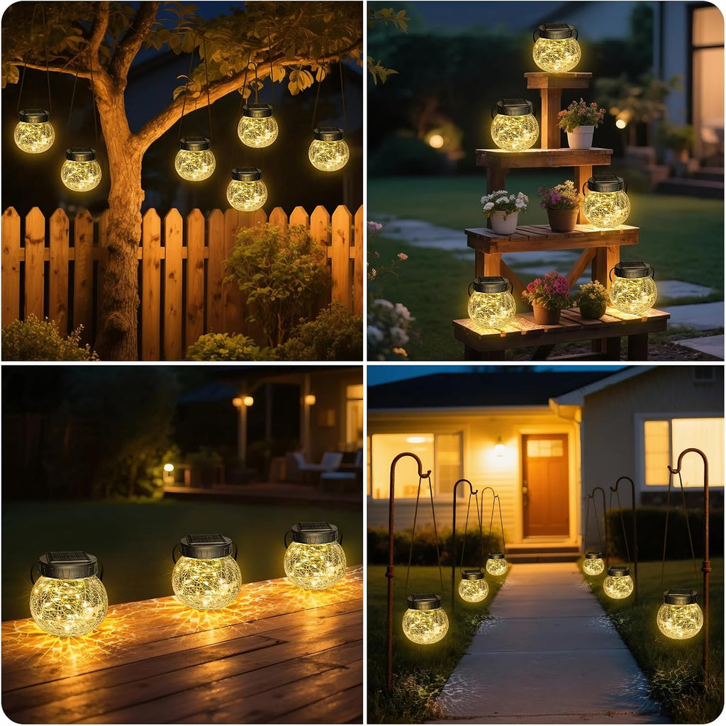 Kolpop Solar Lanterns Outdoor Waterproof 18 Pack, Hanging Solar Lights with 30 LED, Cracked Glass Hanging Globes for Garden Patio Fence Yard Christmas Tree Decoration, Warm White