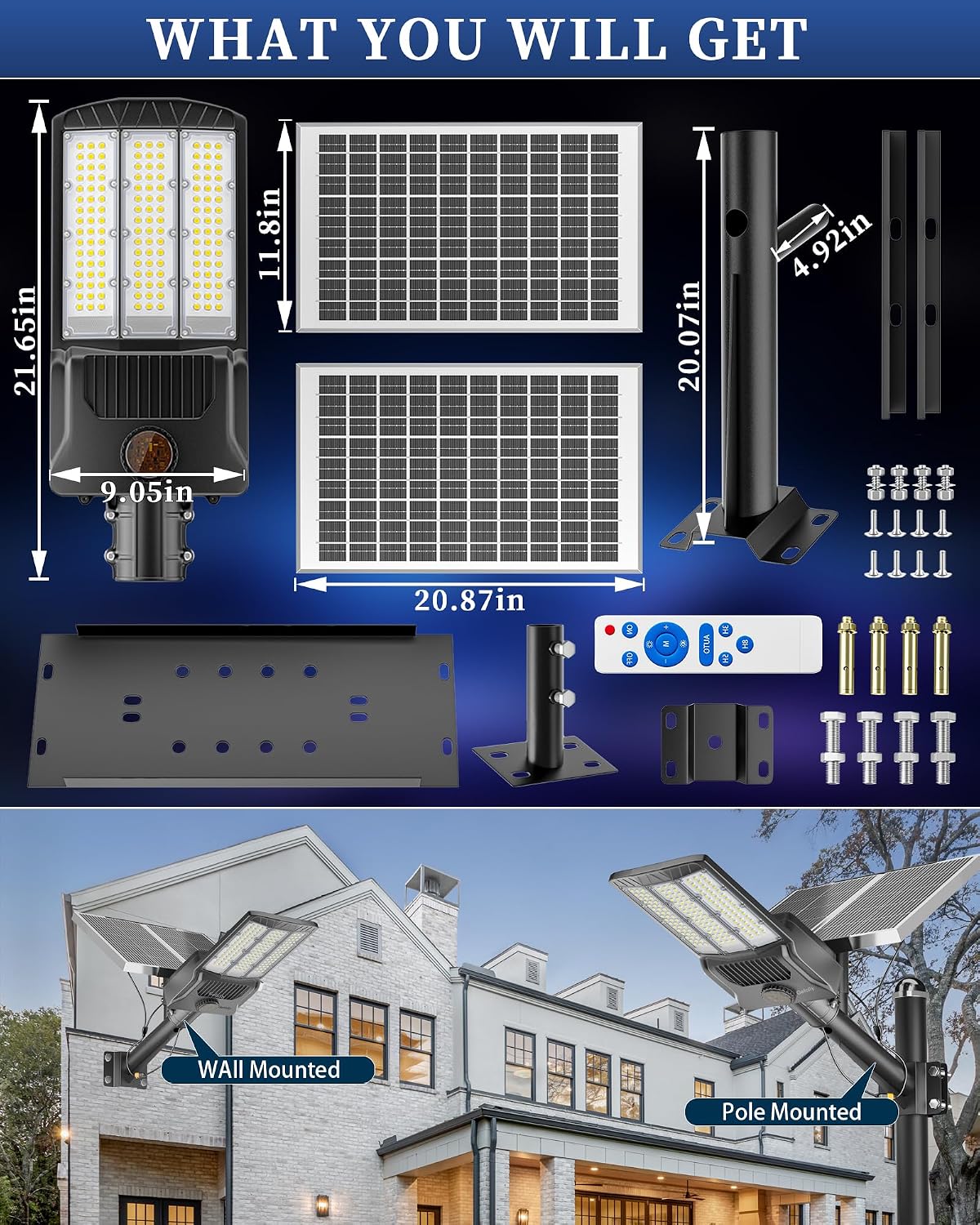 Gefolly SL-11000W Solar Street Lights Outdoor, 800000LM Commercial Parking Lot Light Dusk to Dawn IP67 Waterproof 6500K Security Flood Lights Lamp for Yard, Road, Basketball Courts