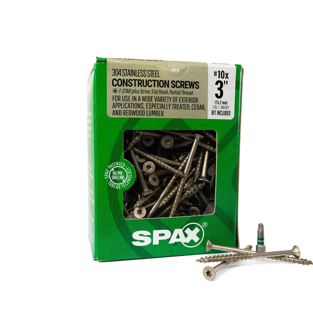 #10 x 3 Exterior Flat Head Construction Wood Screws (340 pcs) T20+ T-Star Plus Stainless Steel