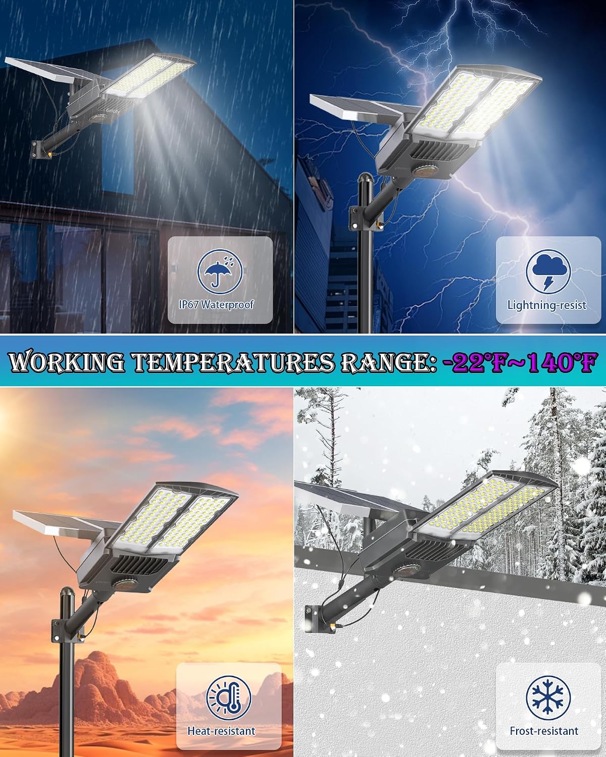 Gefolly SL-7500W Solar Street Lights Outdoor, 400000LM Commercial Parking Lot Light Dusk to Dawn IP67 Waterproof 6500K Security Flood Lights with Motion Sensor Lamp for Yard, Road