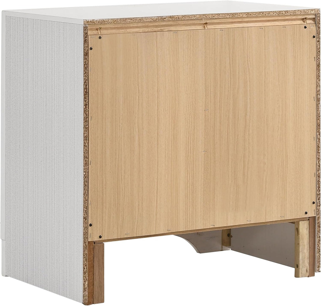 Coaster Home Furnishings Miranda 2-Drawer Bedroom Nightstand Modern Glam Wood Bedside Table Decorative Crystal Acrylic Trim Chrome Handles White 205112