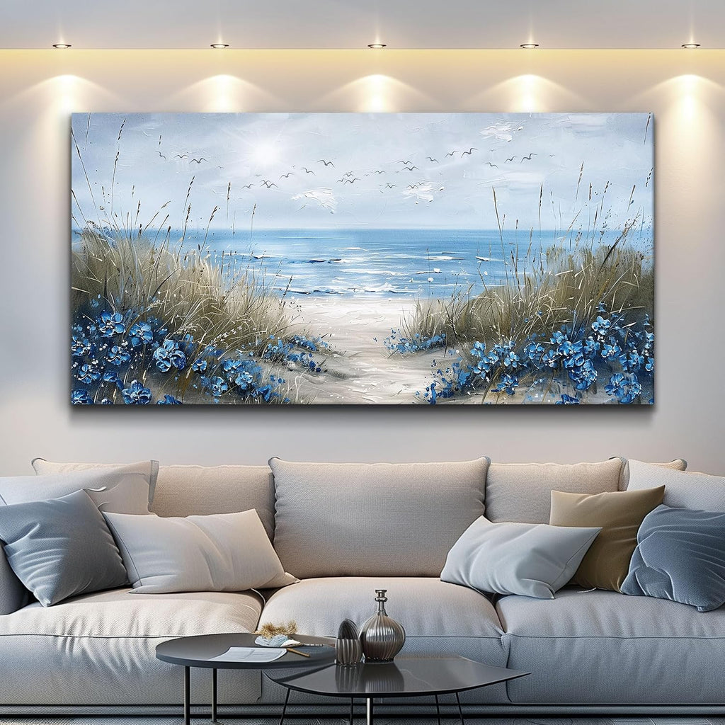 KELIYUAN Large Wall Decor For Living Room Canvas Wall Art For Office Bedroom Aesthetic Blue Ocean Sea Wave Wall Painting Artwork Pictures Modern Beach Posters Ready To Hang Home Decoration 30'x60'