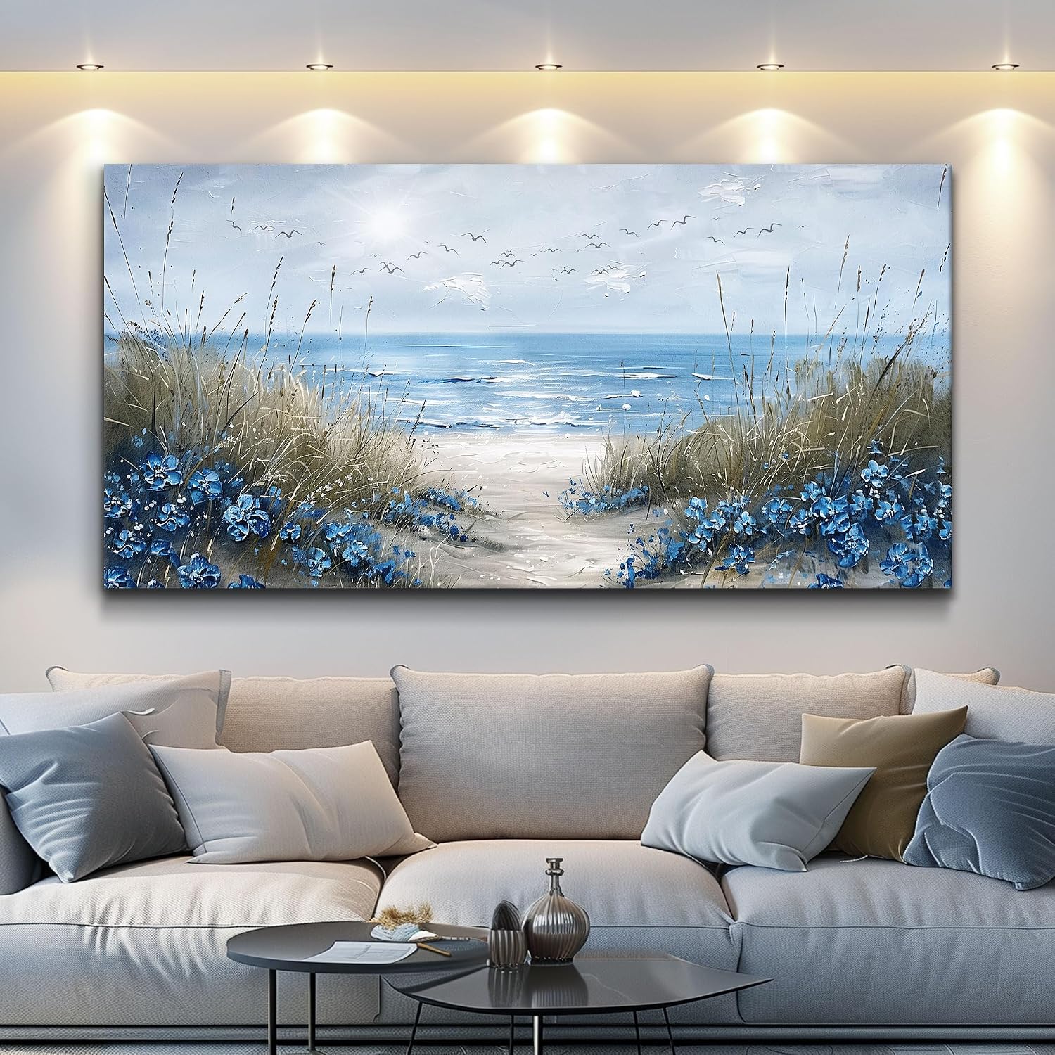 KELIYUAN Large Wall Decor For Living Room Canvas Wall Art For Office Bedroom Aesthetic Blue Ocean Sea Wave Wall Painting Artwork Pictures Modern Beach Posters Ready To Hang Home Decoration 30'x60'