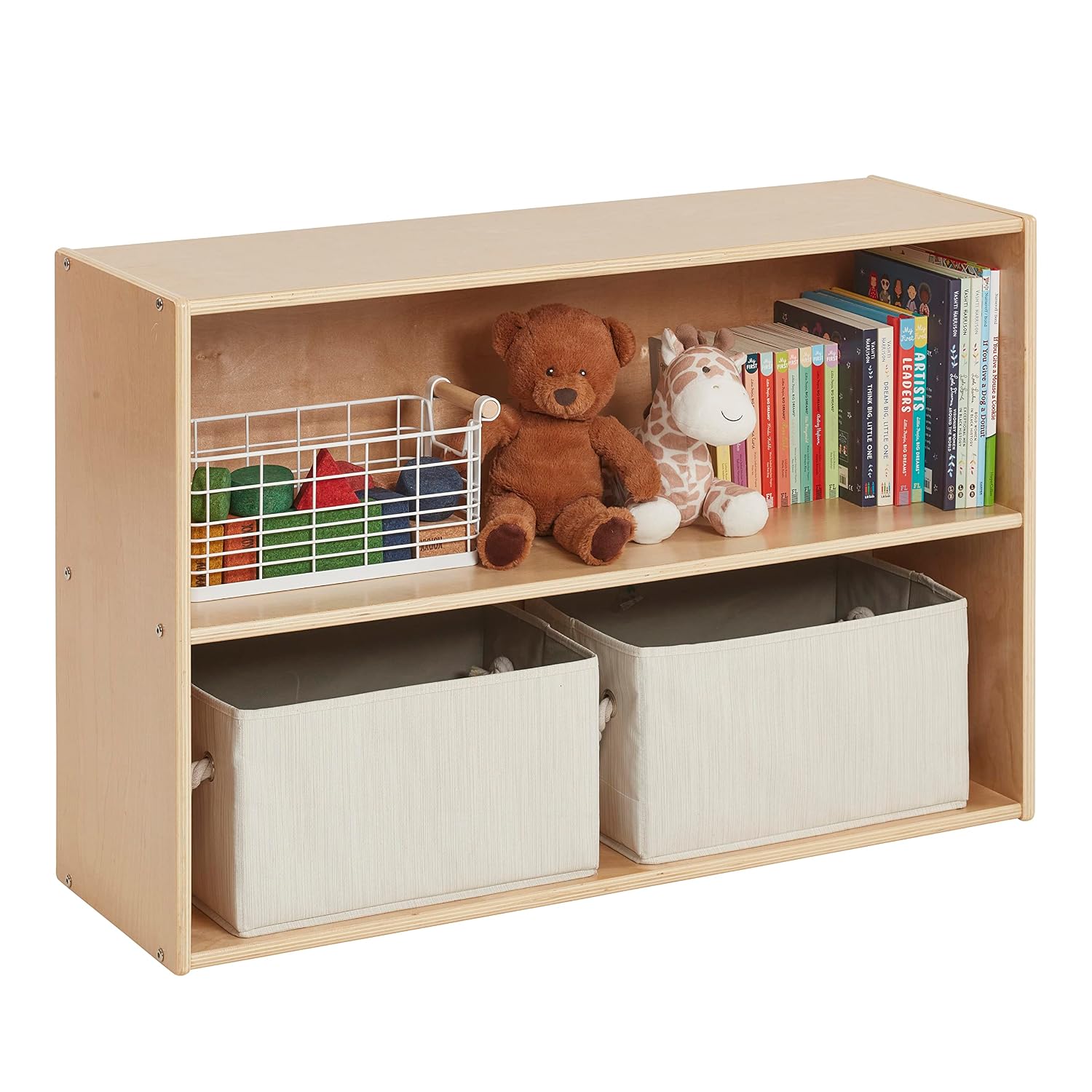 ECR4Kids Streamline 2-Shelf Single-Sided Storage Cabinet, 24in, Classroom Furniture, Natural