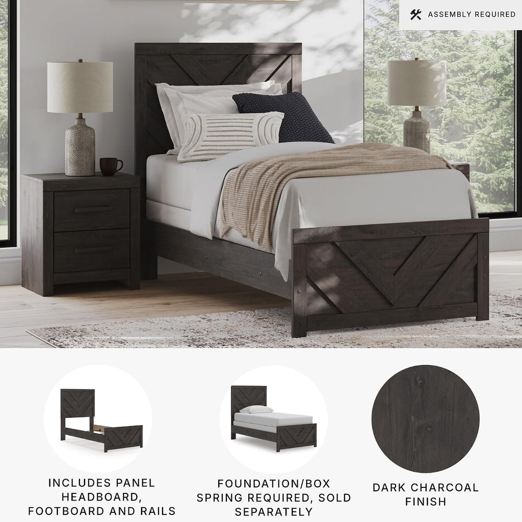 Signature Design by Ashley Prendonea Farmhouse Twin Panel Bed, Foundation or Box Spring Needed, Gray
