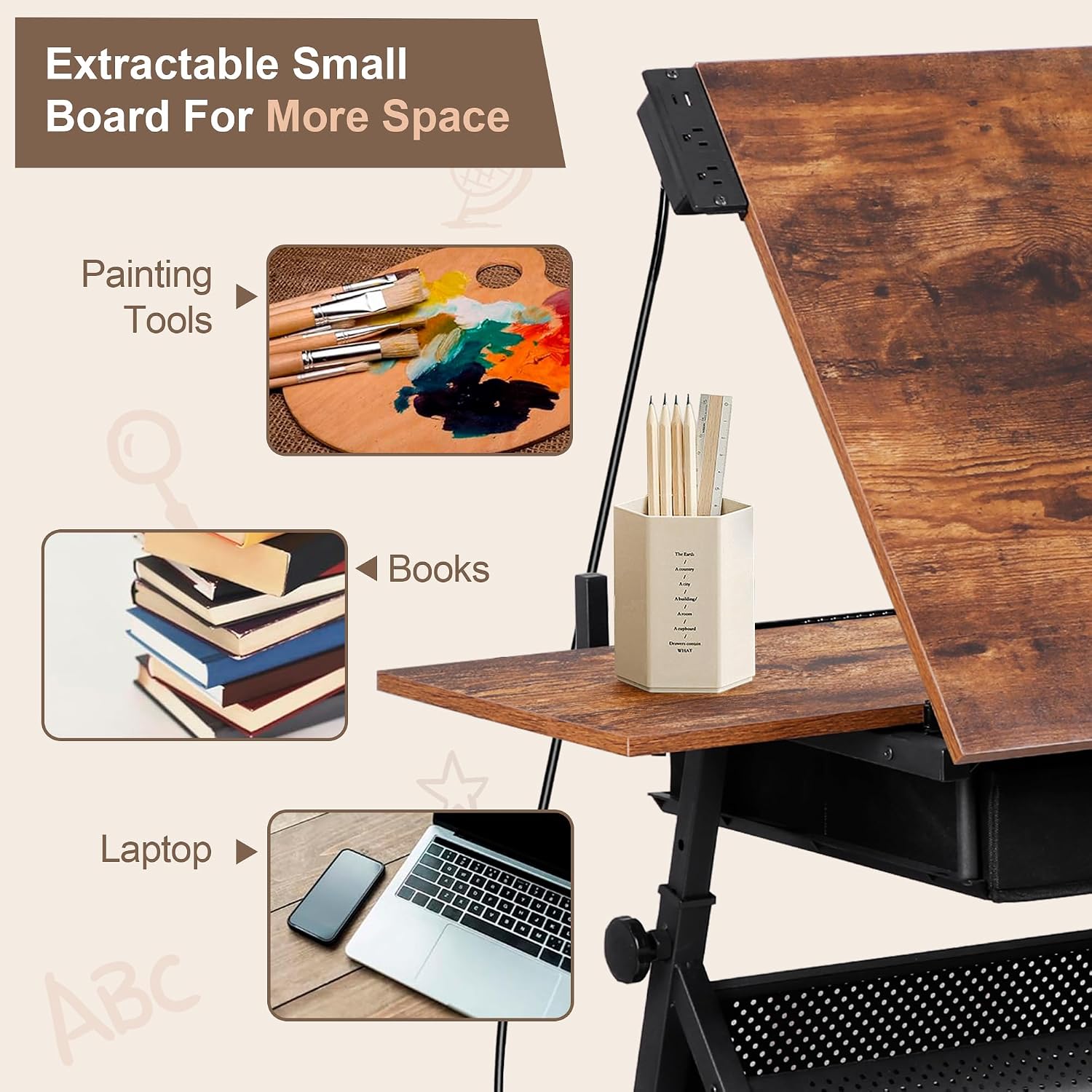 ZENY Adjustable Drafting Table with Stool, Tilting Drawing Desk Artist Table with Storage Drawers, Art Craft Workstation for Home Office Reading, Writing, Crafting
