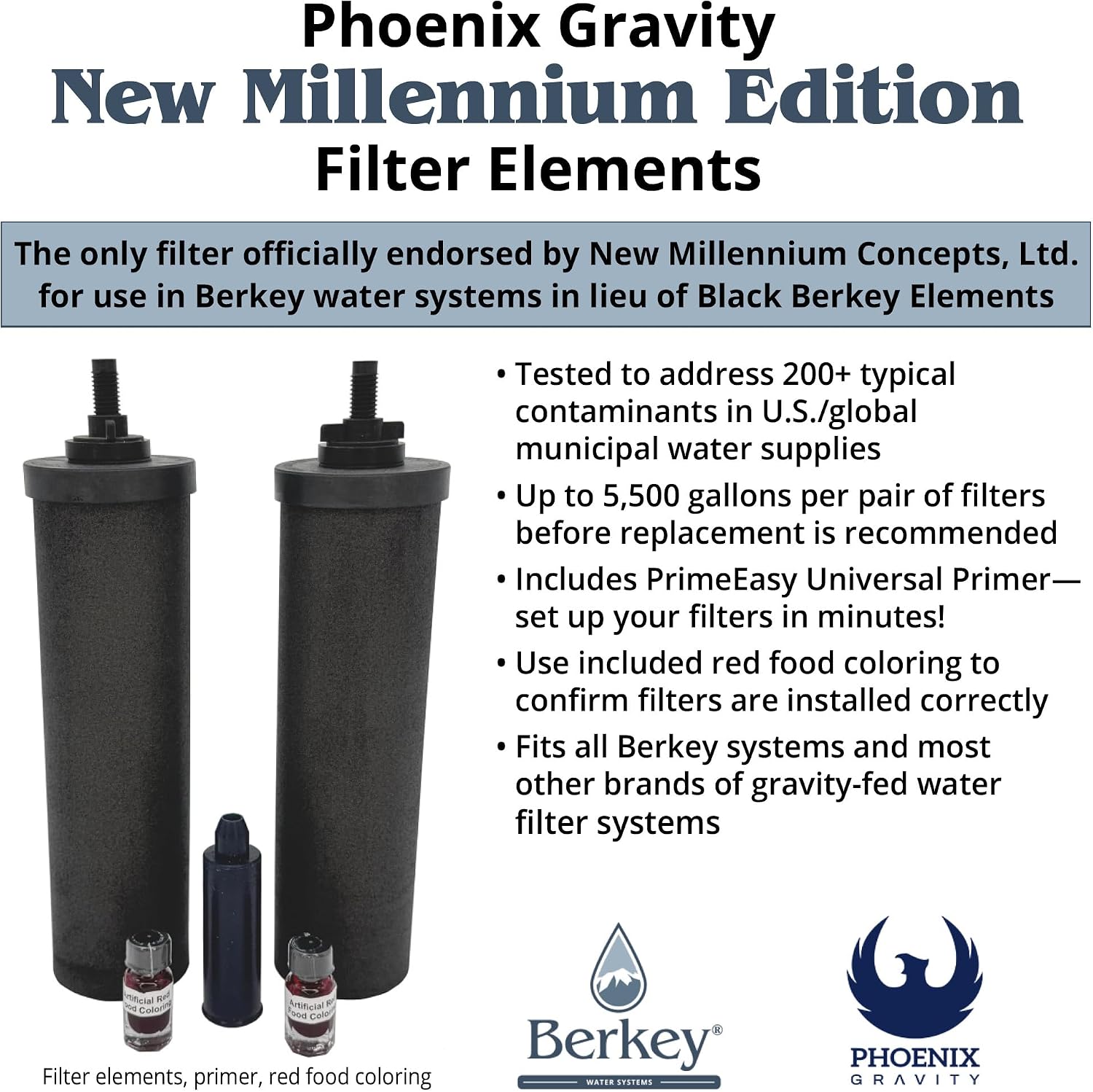 Berkey - Phoenix Gravity New Millennium Edition Water Filter Elements (Set of 8) - NMCL Endorsed Replacement in Lieu of Black Berkey Elements BB9-2