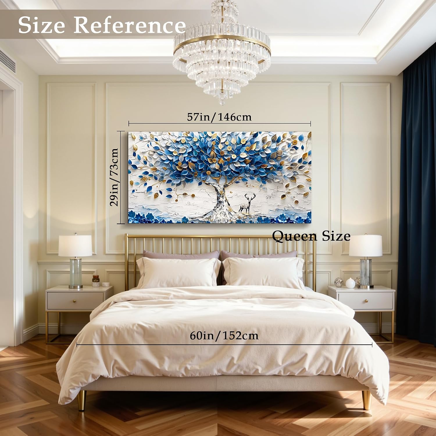 imjiayu Oversized Wall Art, Tree of Life Wall Art, Abstract Art Wall Decor, Blue and White Money Tree Canvas Prints, Modern Extra Large Pictures for Living Room Dining Room Office Hotel 29'x57'