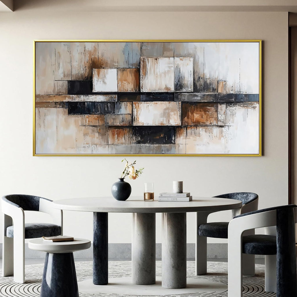 Modern Abstract Geometric Oversized Wall Art Decor For Living Room Modern Abstract Beige And Black Wall Art Geometric Decorations Prints Wall Art For Bedroom And Office Gold Frame Wall Decor 29 X 58In