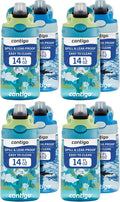 Contigo Aubrey Kids Water Bottle,14oz,Dinos & Sharks,Spill-Proof Lid,Dishwasher Safe,Blue & Green,(Pack of 8)