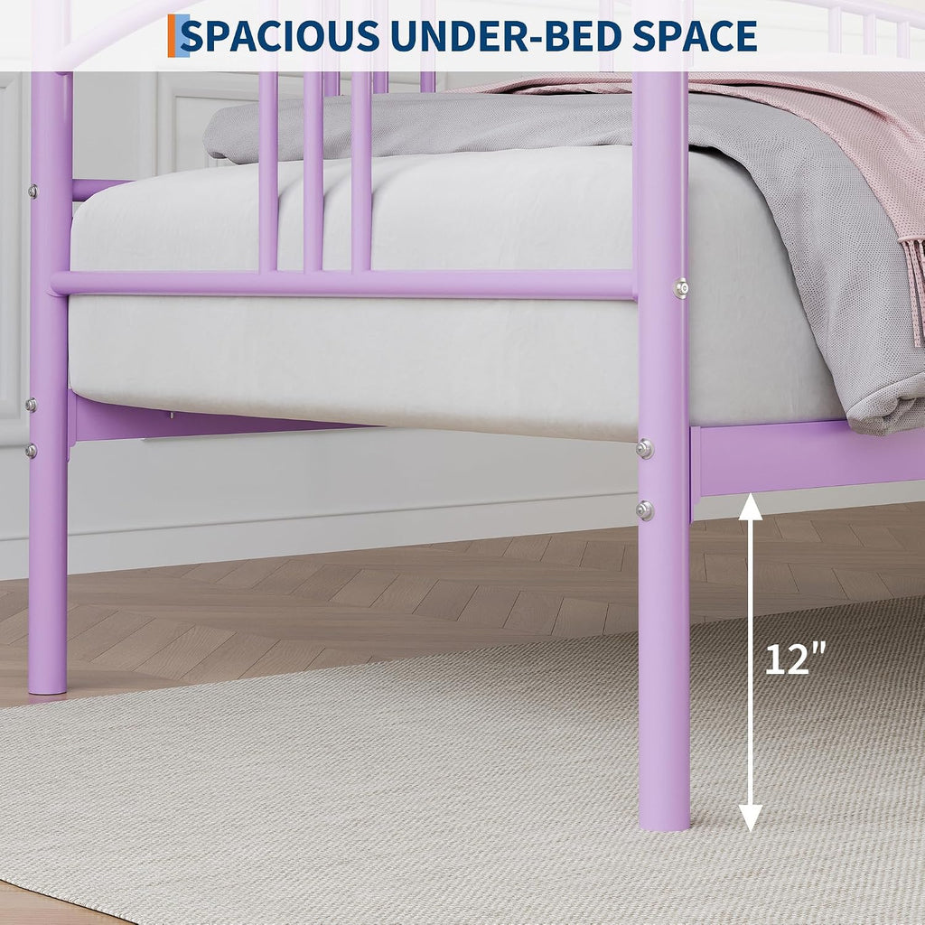 GarveeHome Daybed with Trundle, Sturdy Metal Day Bed with Steel Slat Support, Trundle Bed Twin with Arched Headboard, SofaBed for Living Room, Bedroom and Guest Room, Purple