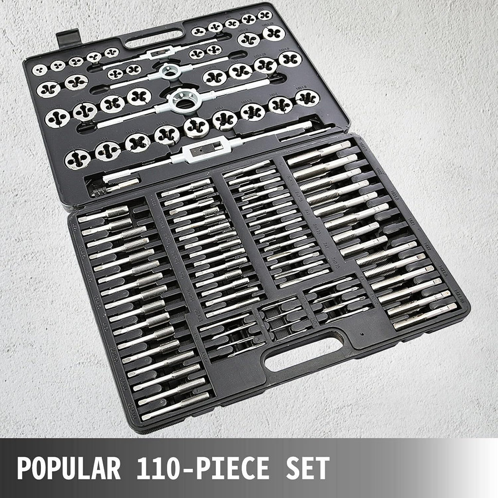 110Pcs Tungsten Titanium Steel Metric Tool Tap & Die Set Combination for Cutting External & Internal Threads