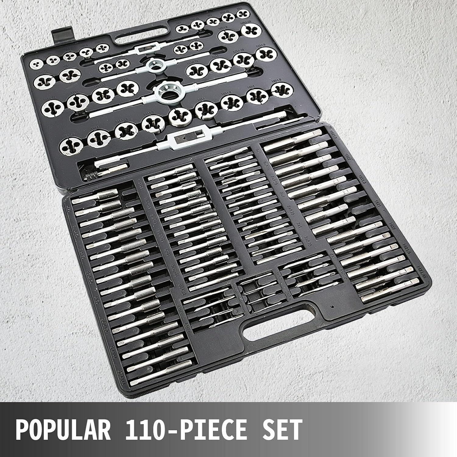 110Pcs Tungsten Titanium Steel Metric Tool Tap & Die Set Combination for Cutting External & Internal Threads
