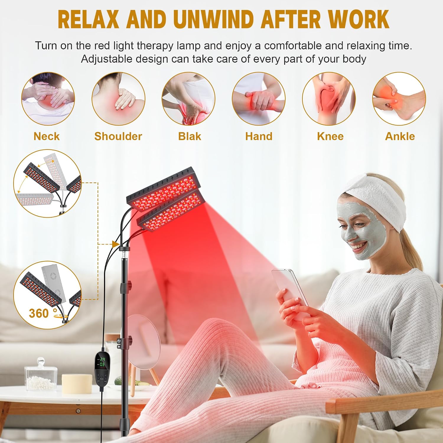 Red Light Therapy for Body, 55W Dual-Headed Infrared Light Therapy Lamp Device with Stand for Face 660nm Red Light & 850nm Near Infrared Light for Skin Joint Care, FSA or HSA Eligible