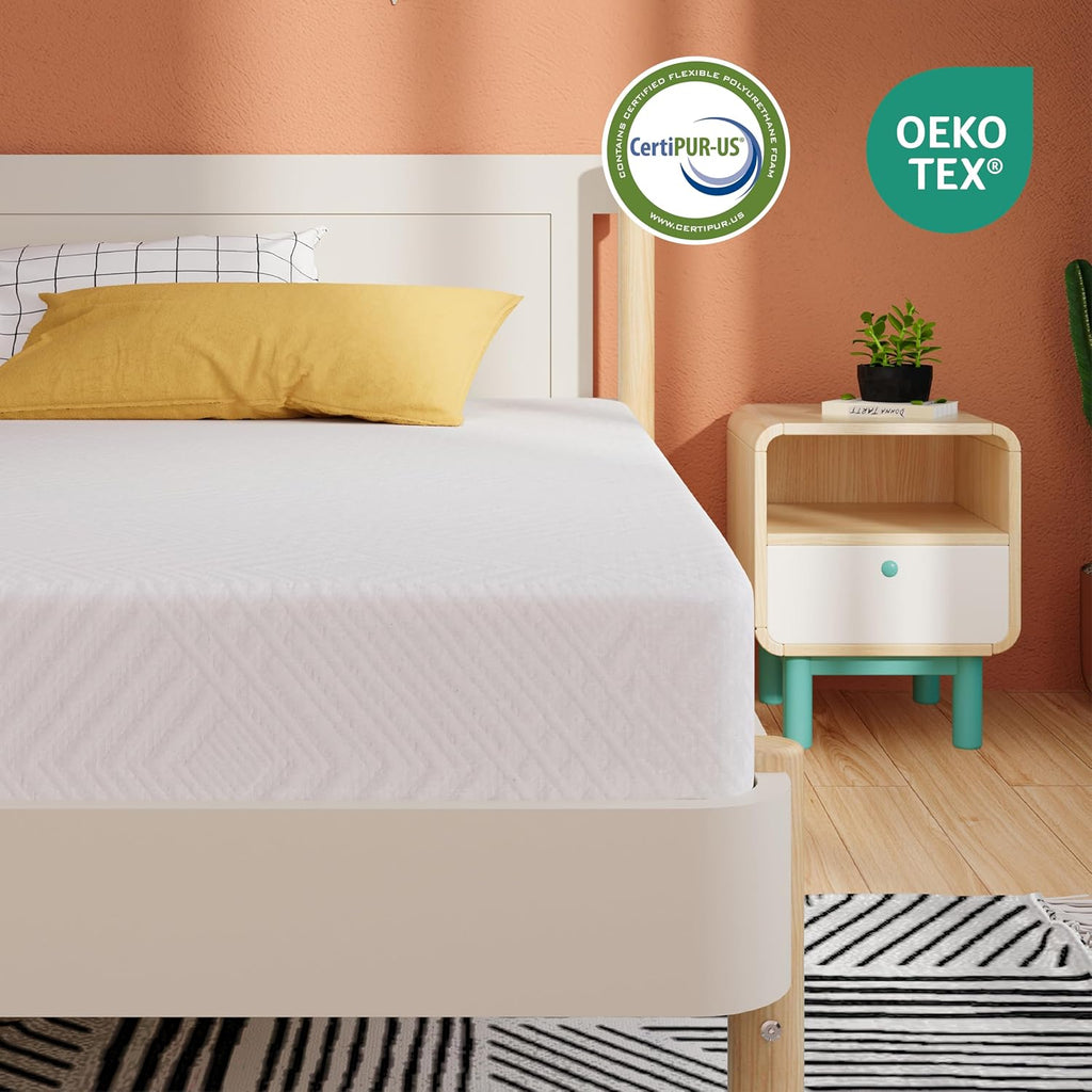 MLILY Kids Full Mattress, 6 Inch Green Tea Gel Cooling Memory Foam, Medium Firm, White