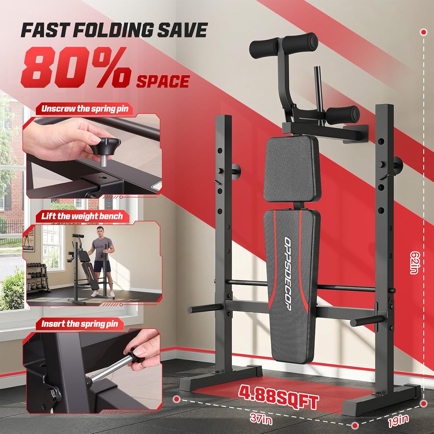 OPPSDECOR Weight Bench Set, Multi-Function Adjustable Bench Press with Squat Rack Leg Extension & Leg Curl Workout Bench Foldable Workout Bench Flat/Incline/Decline Upgrade Weight Benches for Home Gym