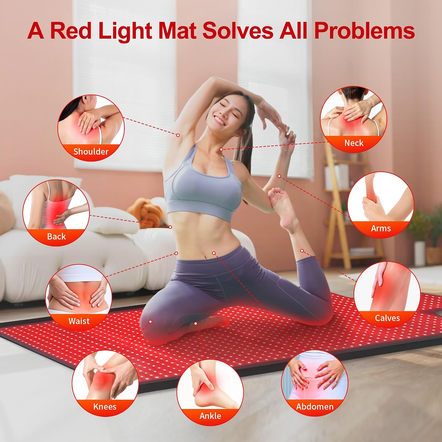 1370LEDs Dual Full Body Red Light Therapy Mat, Red Light Therapy Blanket, 2in1 LEDs(660nm& 850nm), Premium Leather, Adjustable Timer & Intensity