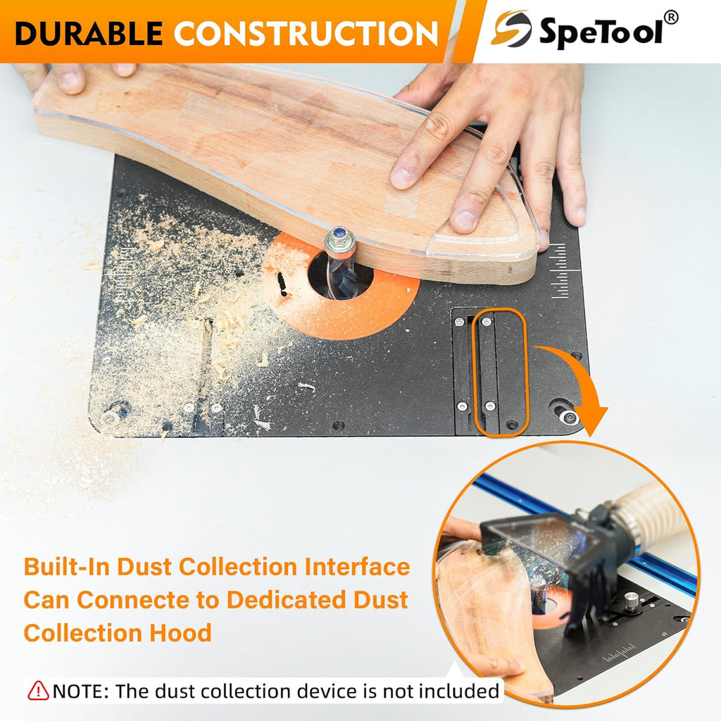 SpeTool Router Lift Kit for 1.25 HP, 2.25 HP, and 3.25 HP Router, Precision All-Aluminum Router Table Lift System with 3 Magnetic Insert Rings, 9-1/4'x11-3/4' Router Table Insert Plate for Woodworking