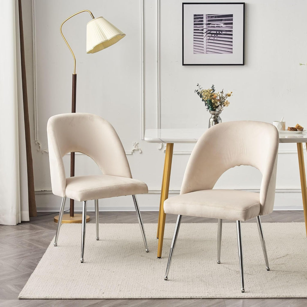 Luxury Velvet Swivel Dining Chairs Set of 2 Beige Chairs for Living Room or Bedroom Single Light Luxury Design Metal Legs Elegant Furniture for Home Décor (Beige Set of 2)