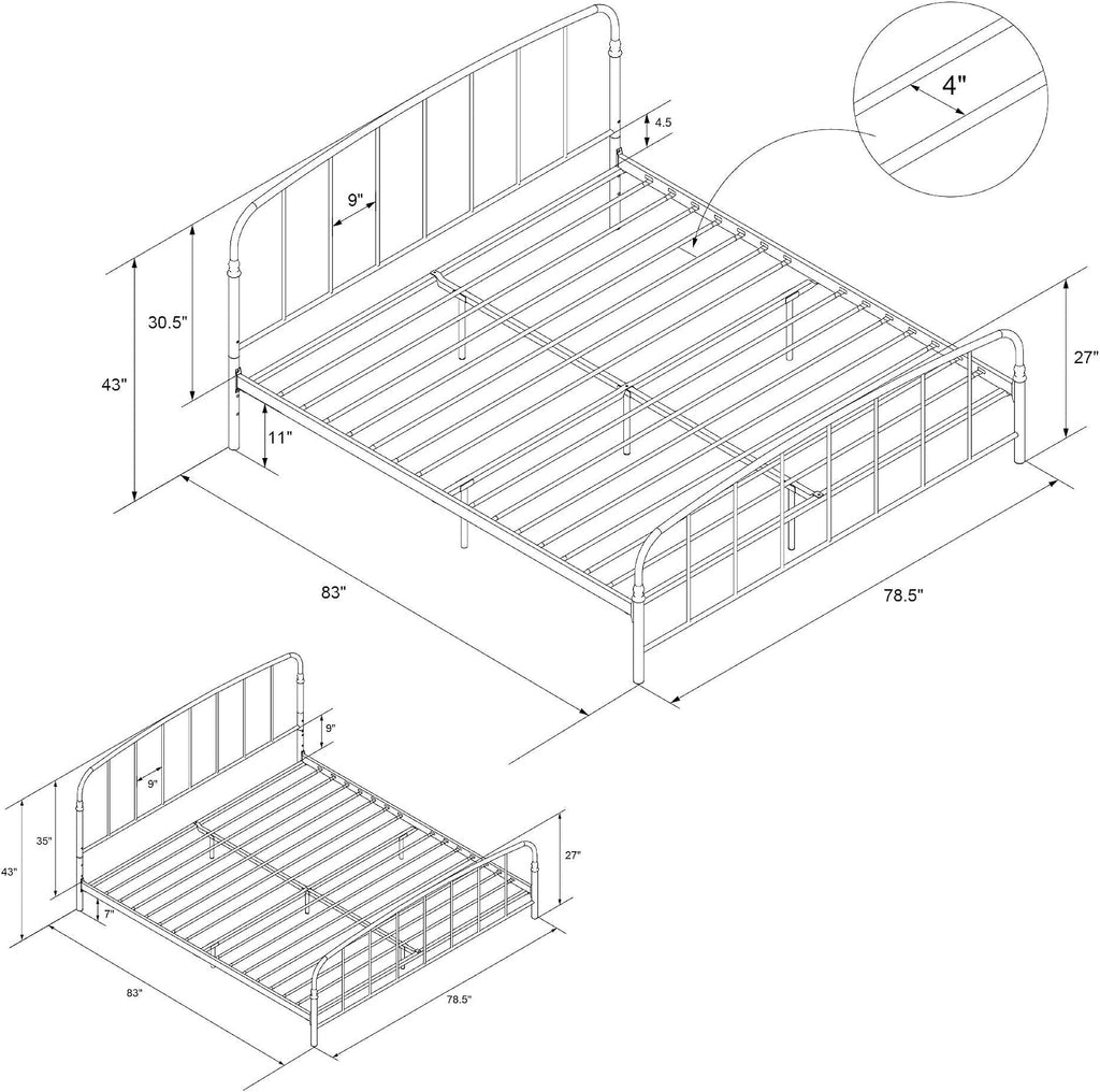 DHP Lafayette Metal Platform Bed with Rustic Style Curved Headboard and Footboard, Adustable Base Height for Underbed Storage, No Box Spring Needed, King, Bronze