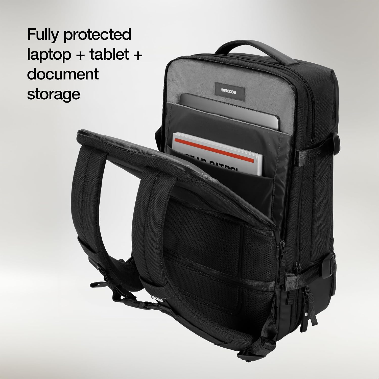 Incase A.R.C. Travel Backpack 38L – Expandable Carry On Luggage, Fits up to 17' Laptop – Butterfly Opening, Quick Access Pocket, Shoe Storage – Airplane Travel Essentials, Weekend Bag – Black