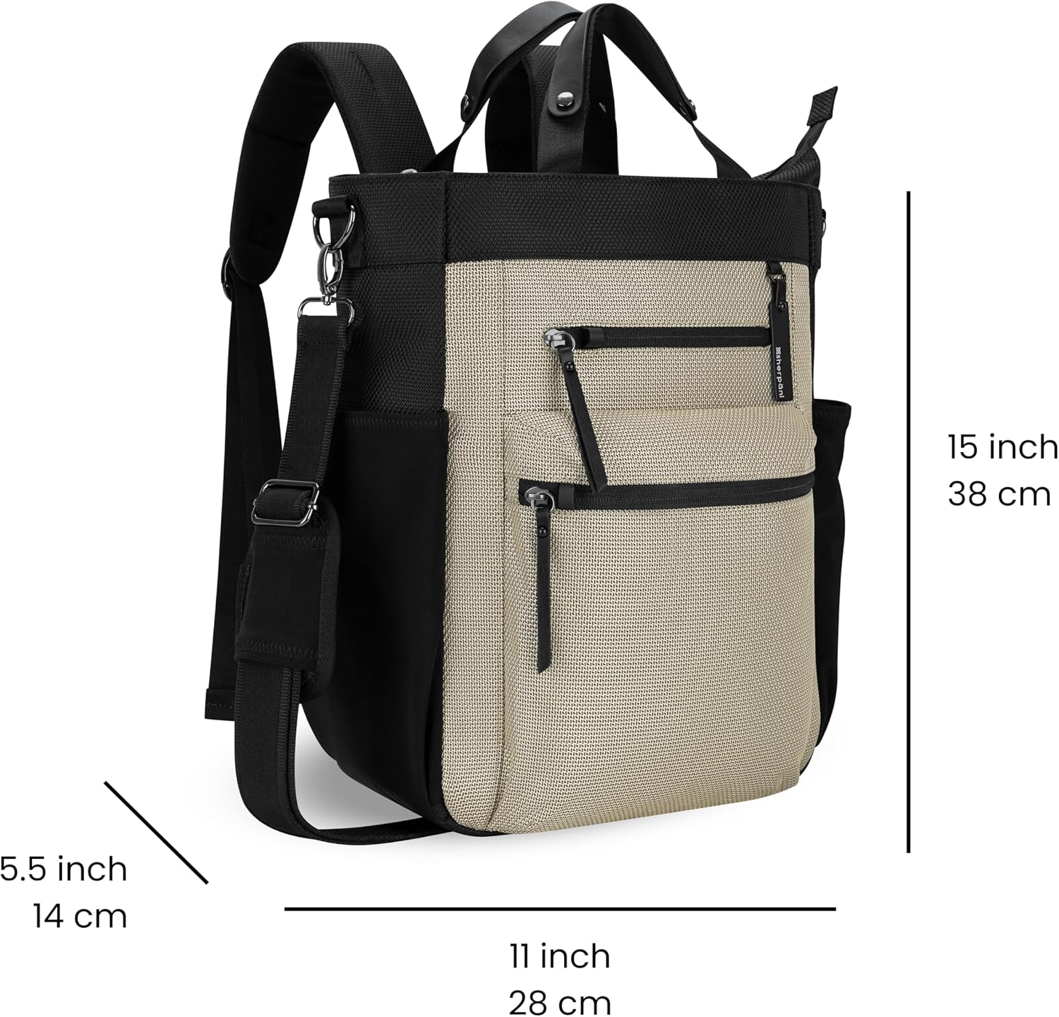 Sherpani Soleil, Anti Theft Convertible Backpack, 3 in 1 Tote, Crossbody Purse, 18L Travel Bag, Fits 13' Laptop (Straw Signature)