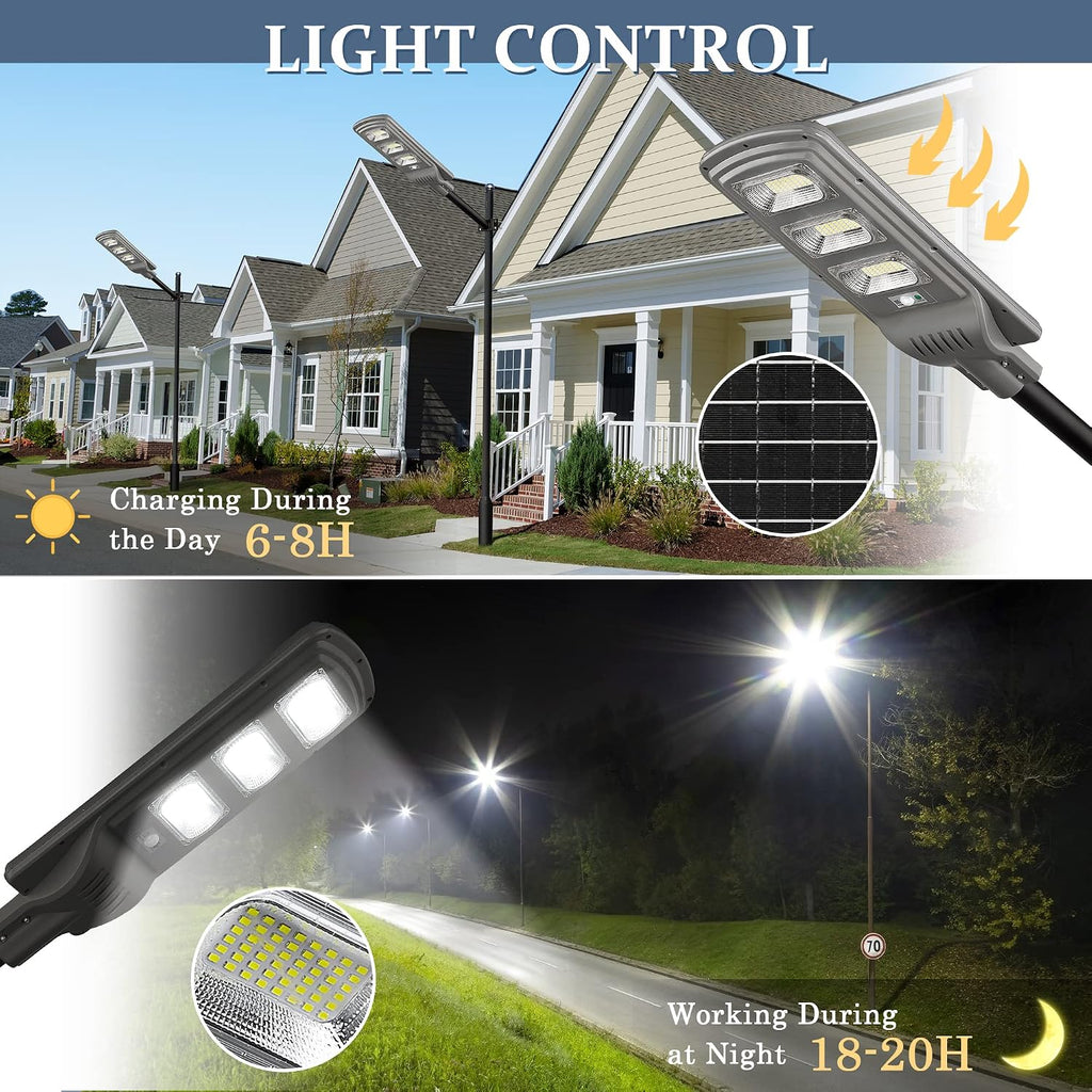 Lovus 2Pack Solar LED Street Light, 4200W Outdoor Solar Parking Lot Light Dusk to Dawn with Motion Sensor for Garage, Driveway, IP65 Waterproof, Wall or Pole Mount