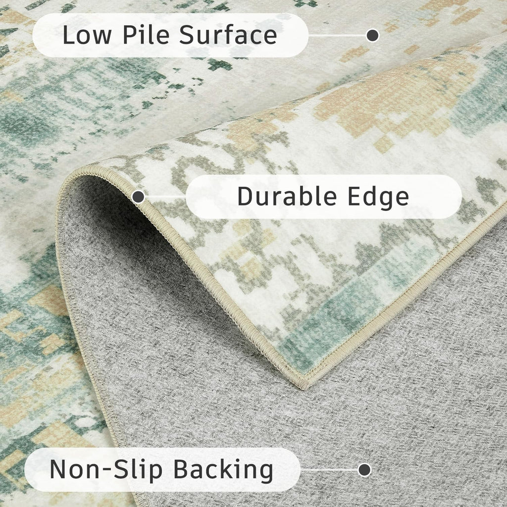 DCX Abstract Area Rug 10x14, Washable Sage Green Modern Rug for Living Room, Kid & Pet Friendly with Rubber Back Non Slip, Soft Low Pile Carpet, Stain Resistant Rug for Bedroom, Office, Dining Room