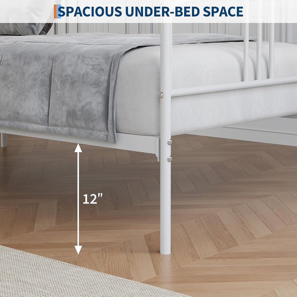 GarveeHome Daybed with Trundle, Sturdy Metal Day Bed with Steel Slat Support, Trundle Bed Twin with Arched Headboard, SofaBed for Living Room, Bedroom and Guest Room, White