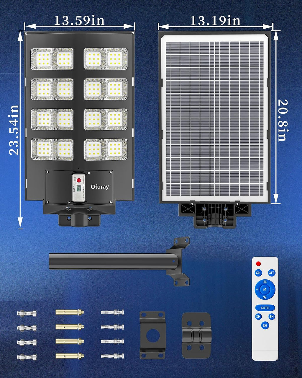 Ofuray Solar Street Lights Outdoor,Solar Security Flood Lights Parking Lot Lights Commercial Dusk to Dawn, 6500k Waterproof Led with Remote Control Motion for Street,Court,Barn (Of-2600W 268000Lm)
